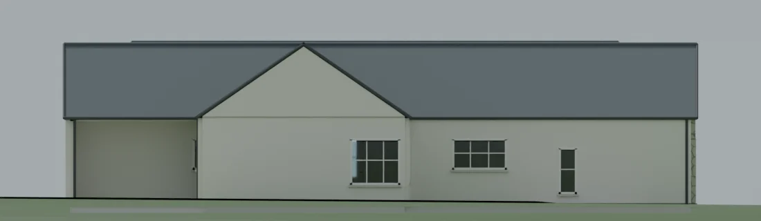 Rear elevation render from the fixed north camera.